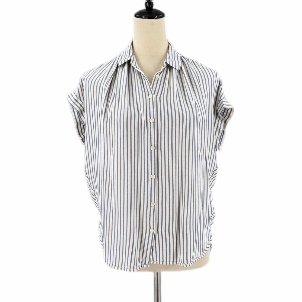 Madewell White Blue Stripe Drapey Preppy Boho Coastal Sailorcore Button Up Top